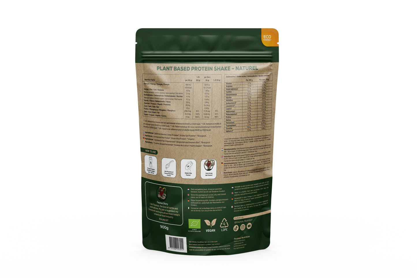Faunus Nutrition beste proteïne poeder naturel 900g | back side|