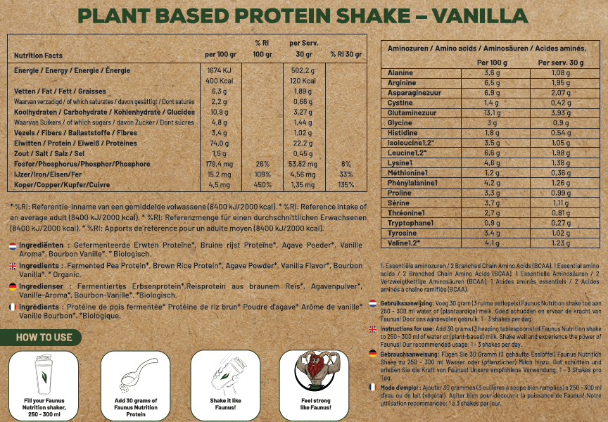 Faunus Nutrition beste proteïne poeder vanille sample | ingrediënten side|