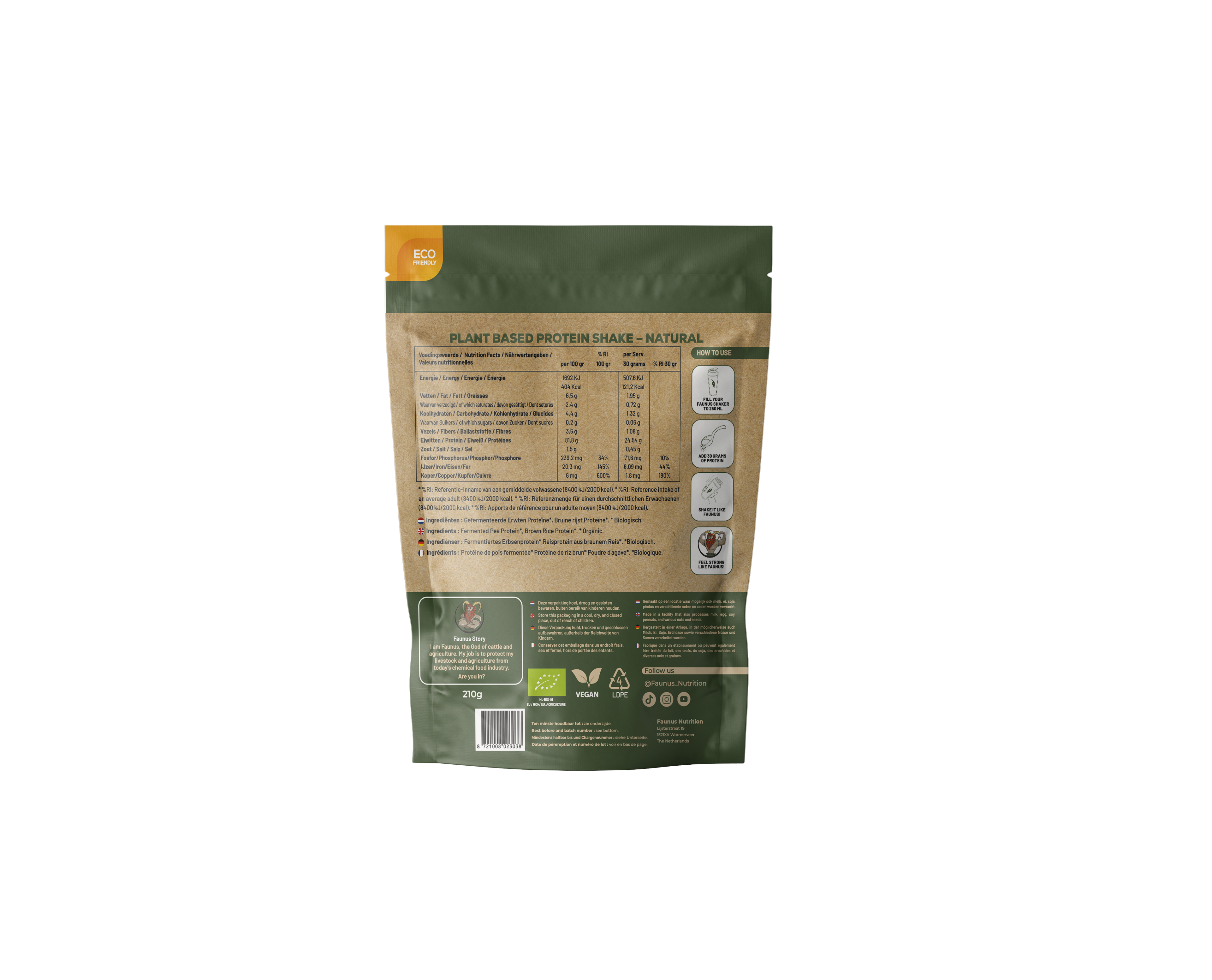 Faunus Nutrition beste proteïne poeder naturel sample | back side| 