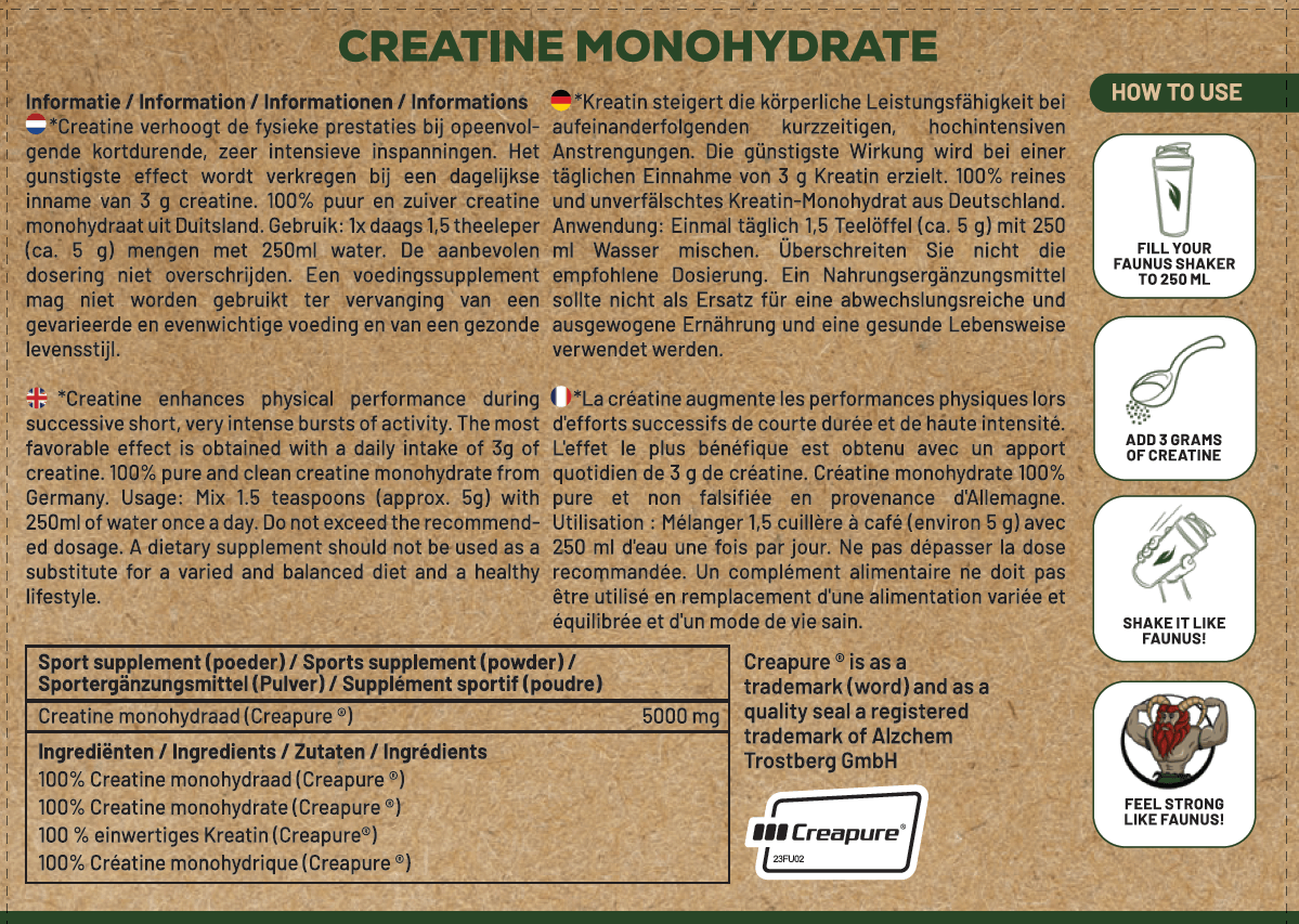 Faunus Nutrition Creapure® creatine monohydraat 350 gram | back side 